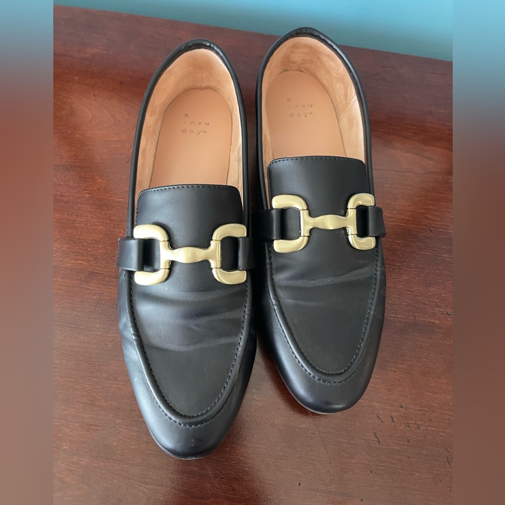 A New Day Black Slip-On Loafers 👞 with Gold Size 10